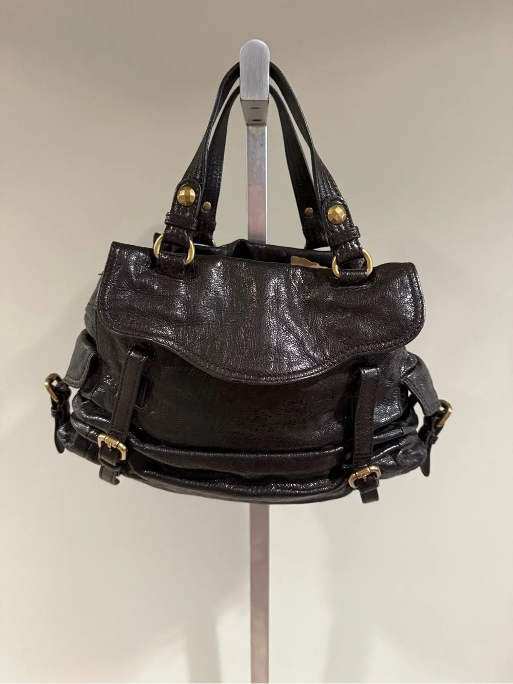 Kooba Black Leather Shoulder Bag with Gold Hardware